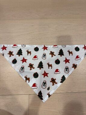 Monica + Andy Dog Holiday Print White Bandana with Red & Green Festive Icons